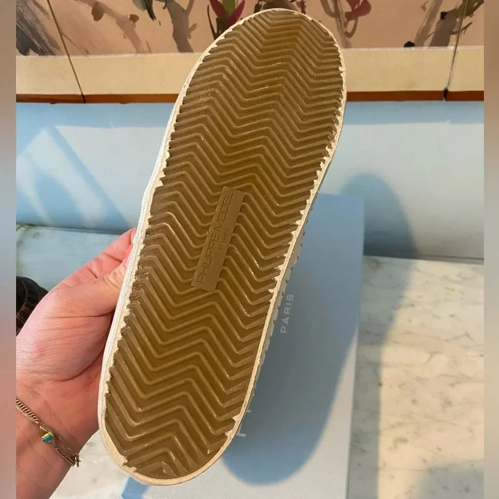 NEW Philippe Model Paris Marseille Canvas Gold Glitter Toe Espadrilles Size 41